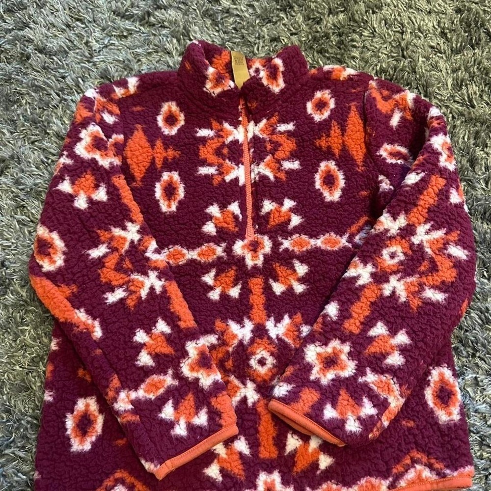 Wrangler Womens Fleece Pullover Sweatshirt Geometric Print Maroon Orange S